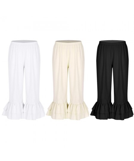 Women Retro Vintage Elastic Waist Ruffles Hem Casual Pantaloons Bloomers Victorian Era Costume Womens Loose Flare Pants $34.9...