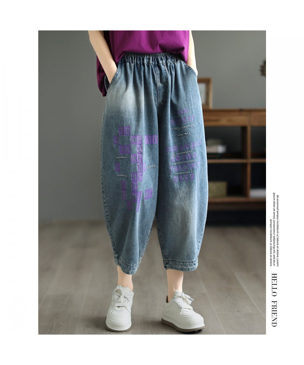 23Women Jeans Summer Office Lady Style Washed Vintage Letter Loose Female Tide Denim Ankle-Length Haren Pants Wild $53.98 - J...