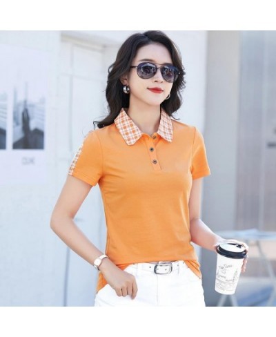 New Polo Women Short Sleeve Plaid Casual Shirt Summer Cotton Tops Tees Fashion 2023 Female Clothing $49.79 - Tops & Tees