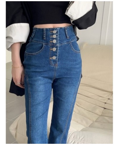 Women Spring Solid Flare Pants 2023 Skinny Vintage Harajuku Split Jeans High Waist Full Length Button Stretch Jean Pants 0022...