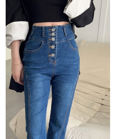 Women Spring Solid Flare Pants 2023 Skinny Vintage Harajuku Split Jeans High Waist Full Length Button Stretch Jean Pants 0022...