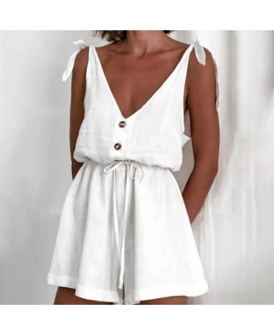 Women White Cotton Jumpsuit Romper Boho Beach Short Playsuit Casual Lounge Cotton Comfy Summer Playsuit Rompers Women $91.14 ...