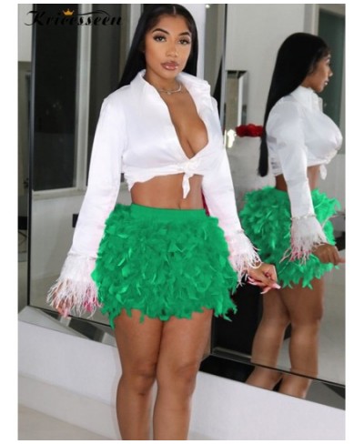 Sexy Green Feather Skirt New Women Solid High Waist Mini Furry Skirt Night Clubwear $36.73 - Skirts