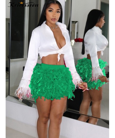 Sexy Green Feather Skirt New Women Solid High Waist Mini Furry Skirt Night Clubwear $36.73 - Skirts