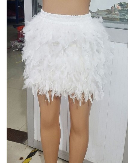 Sexy Green Feather Skirt New Women Solid High Waist Mini Furry Skirt Night Clubwear $36.73 - Skirts