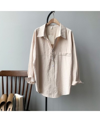 Minimalist Loose White Shirts for Women Turn-down Collar Solid Female Shirts Tops 2023 Spring Summer Blouses $36.81 - Blouses...