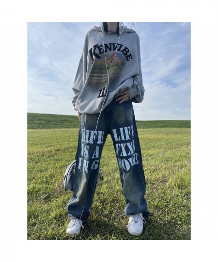 Guochao American Street Oversized Letters Niche Design Male and Female Ins Jeans Old Loose Casual Gothic Straight Long Pants ...