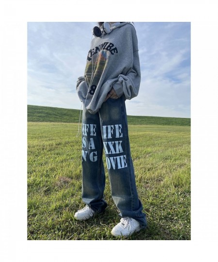 Guochao American Street Oversized Letters Niche Design Male and Female Ins Jeans Old Loose Casual Gothic Straight Long Pants ...