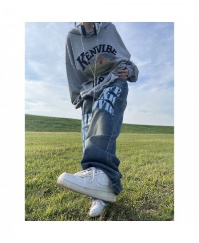 Guochao American Street Oversized Letters Niche Design Male and Female Ins Jeans Old Loose Casual Gothic Straight Long Pants ...