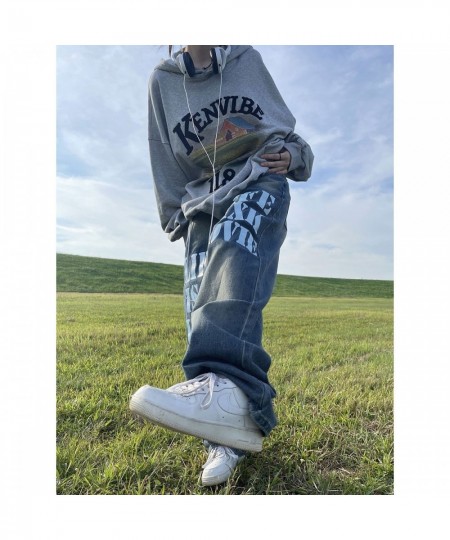 Guochao American Street Oversized Letters Niche Design Male and Female Ins Jeans Old Loose Casual Gothic Straight Long Pants ...