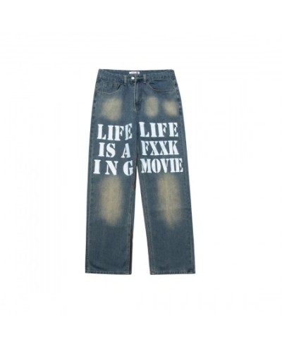 Guochao American Street Oversized Letters Niche Design Male and Female Ins Jeans Old Loose Casual Gothic Straight Long Pants ...