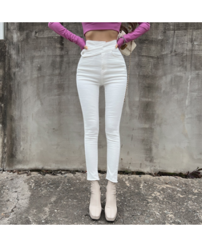 White Chic Women Jeans 2023 Spring High Waisted Elastic Denim Woman Pencil Pants Summer Skinny Street Jean Ladies $49.32 - Jeans