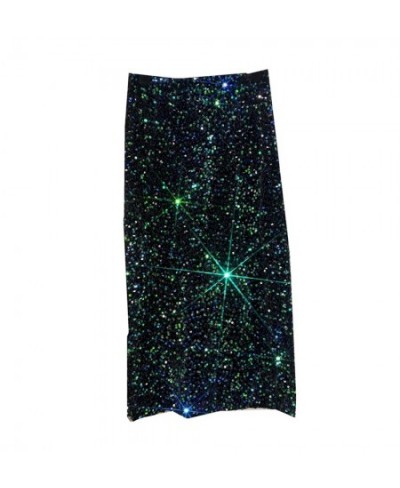 2022 New Thickened French High-waisted Slim Versatile Mid-length Skirt with Hip Wrap Slit Black Sequin Skirt for Women $63.14...