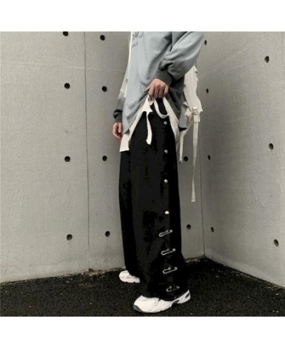 Hip Hop Pants Men Women Breasted Pin Wide Leg Pants Straight Leg Pants Trendy Baggy Loose Casual Fashion Goth Punk Male Botto...