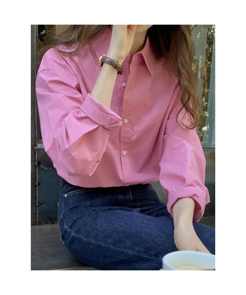 Shirt for Women Spring 2023 New Pink Button Up Turn Down Collar tops Korean Fashion Office Ladies Casual Harajuku Shirt $25.6...