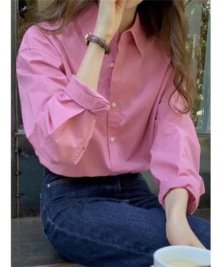 Shirt for Women Spring 2023 New Pink Button Up Turn Down Collar tops Korean Fashion Office Ladies Casual Harajuku Shirt $25.6...