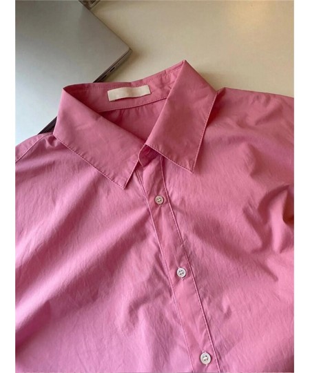 Shirt for Women Spring 2023 New Pink Button Up Turn Down Collar tops Korean Fashion Office Ladies Casual Harajuku Shirt $25.6...