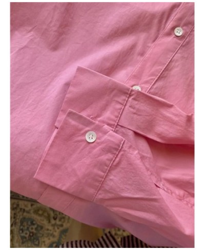 Shirt for Women Spring 2023 New Pink Button Up Turn Down Collar tops Korean Fashion Office Ladies Casual Harajuku Shirt $25.6...