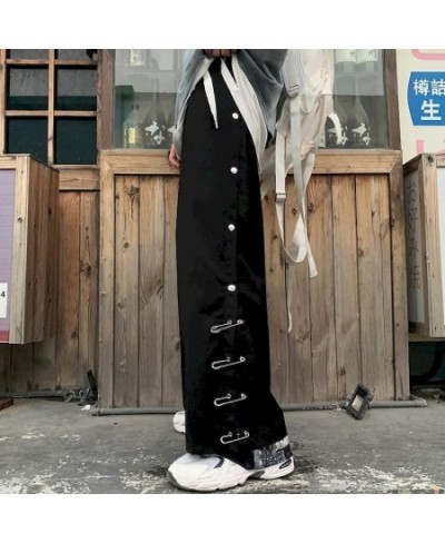 Hip Hop Pants Men Women Breasted Pin Wide Leg Pants Straight Leg Pants Trendy Baggy Loose Casual Fashion Goth Punk Male Botto...