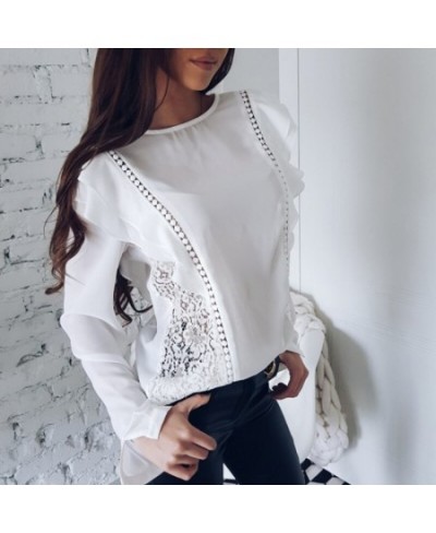 Spring Lady New Sexy Lace Hollow Stitched Chiffon Blouse O-Neck Long Sleeve Ruffle Sweet Causal Solid Shirts 6Q1501 $29.33 - ...