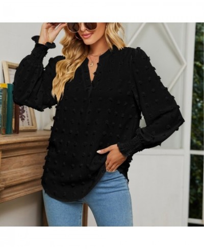 Ins hotsale 2023 spring new polka dot long-sleeved top bubble sleeve V-neck shirt $33.77 - Tops & Tees