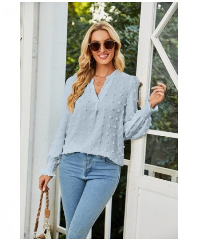 Ins hotsale 2023 spring new polka dot long-sleeved top bubble sleeve V-neck shirt $33.77 - Tops & Tees