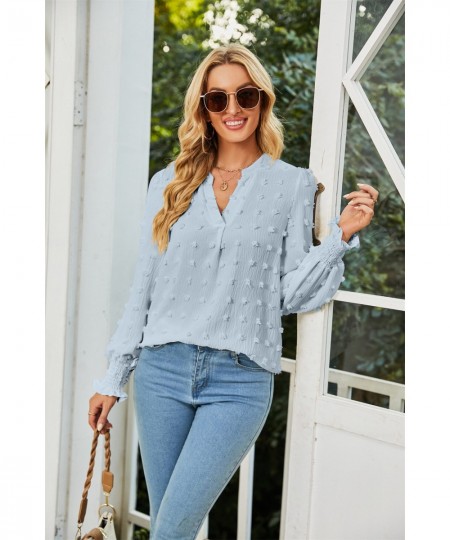 Ins hotsale 2023 spring new polka dot long-sleeved top bubble sleeve V-neck shirt $33.77 - Tops & Tees