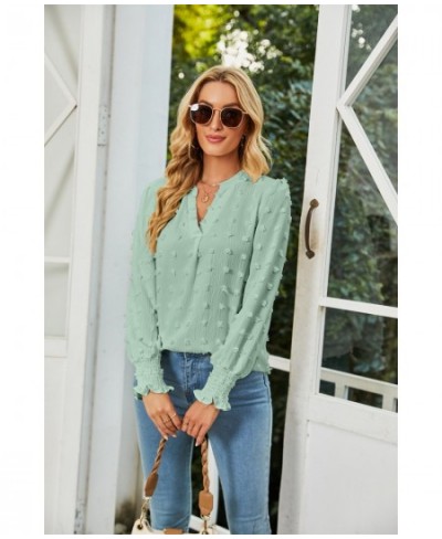 Ins hotsale 2023 spring new polka dot long-sleeved top bubble sleeve V-neck shirt $33.77 - Tops & Tees