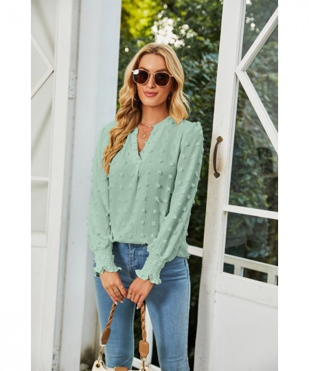 Ins hotsale 2023 spring new polka dot long-sleeved top bubble sleeve V-neck shirt $33.77 - Tops & Tees