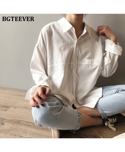 Minimalist Loose White Shirts for Women Turn-down Collar Solid Female Shirts Tops 2023 Spring Summer Blouses $36.81 - Blouses...