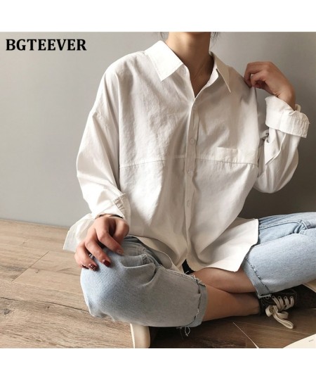 Minimalist Loose White Shirts for Women Turn-down Collar Solid Female Shirts Tops 2023 Spring Summer Blouses $36.81 - Blouses...