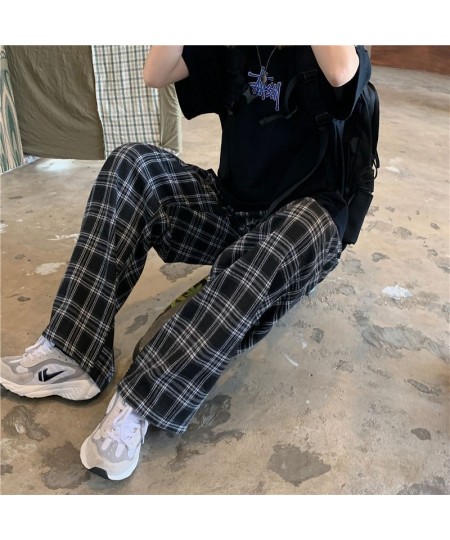 Autumn Women Plaid Pants Casual Oversize Loose Wide Leg Trouser Retro Teens Harajuku Black Hip Hop All Match Streetwear 3XL $...