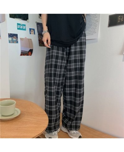 Autumn Women Plaid Pants Casual Oversize Loose Wide Leg Trouser Retro Teens Harajuku Black Hip Hop All Match Streetwear 3XL $...