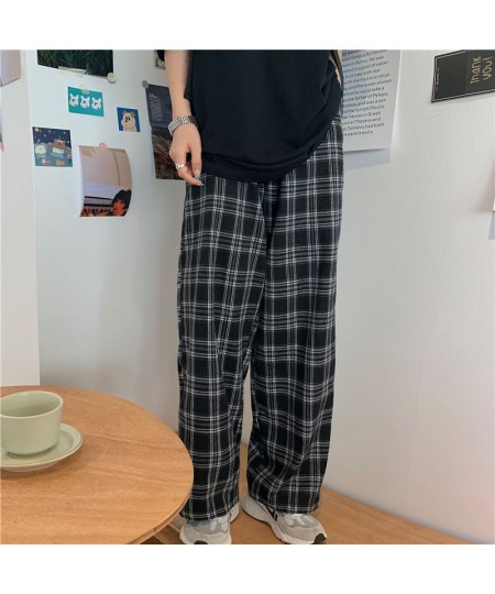 Autumn Women Plaid Pants Casual Oversize Loose Wide Leg Trouser Retro Teens Harajuku Black Hip Hop All Match Streetwear 3XL $...