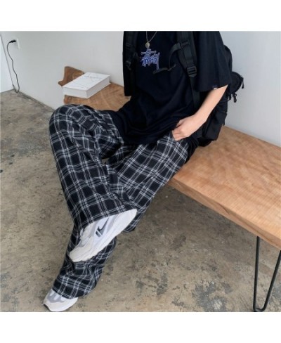 Autumn Women Plaid Pants Casual Oversize Loose Wide Leg Trouser Retro Teens Harajuku Black Hip Hop All Match Streetwear 3XL $...