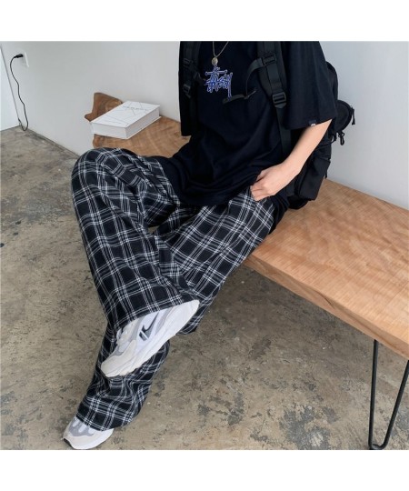 Autumn Women Plaid Pants Casual Oversize Loose Wide Leg Trouser Retro Teens Harajuku Black Hip Hop All Match Streetwear 3XL $...