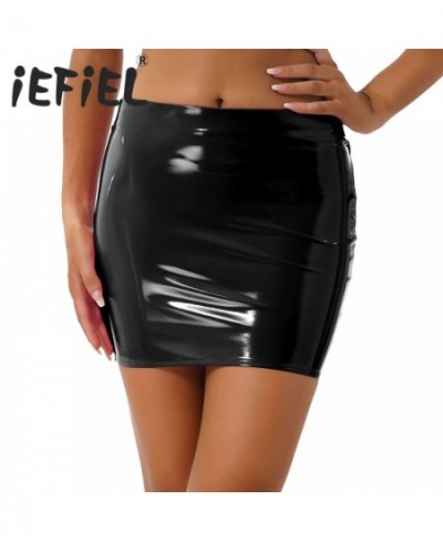 Women Black Faux Leather Skirts Nightclub Bodycon Pencil Skirt Mini Skirts for Music Festival Stage Performance Pole Dancing ...