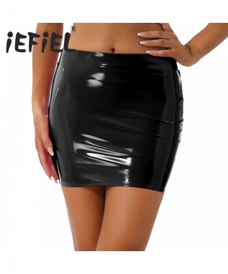 Women Black Faux Leather Skirts Nightclub Bodycon Pencil Skirt Mini Skirts for Music Festival Stage Performance Pole Dancing ...