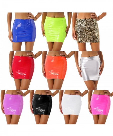 Women Black Faux Leather Skirts Nightclub Bodycon Pencil Skirt Mini Skirts for Music Festival Stage Performance Pole Dancing ...