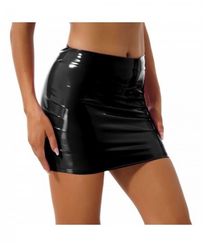 Women Black Faux Leather Skirts Nightclub Bodycon Pencil Skirt Mini Skirts for Music Festival Stage Performance Pole Dancing ...