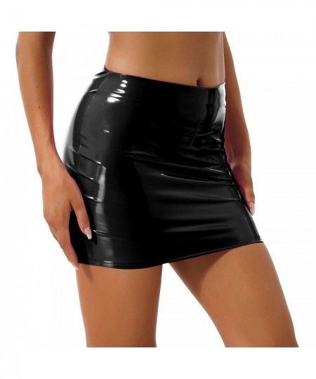 Women Black Faux Leather Skirts Nightclub Bodycon Pencil Skirt Mini Skirts for Music Festival Stage Performance Pole Dancing ...