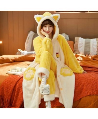 Autumn Winter Women Hooded Pajama Sets Thicken Warm Coral Fleece Sleepwear Sweet Cute Female Homewear Home Clothes $73.80 - S...