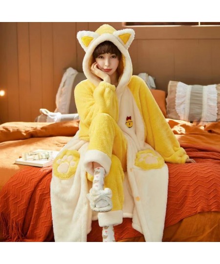 Autumn Winter Women Hooded Pajama Sets Thicken Warm Coral Fleece Sleepwear Sweet Cute Female Homewear Home Clothes $73.80 - S...