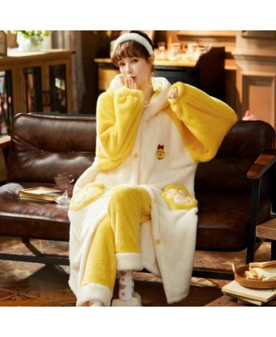 Autumn Winter Women Hooded Pajama Sets Thicken Warm Coral Fleece Sleepwear Sweet Cute Female Homewear Home Clothes $73.80 - S...