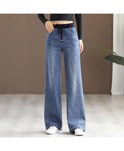 Elastic Waist Denim Wide-leg Pants Women's Spring 2023 New Korean Style High-waist Slim Loose Wild Trend Straight-leg Pants $...