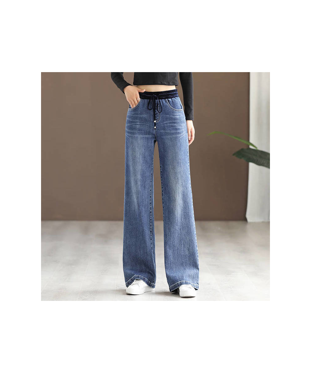 Elastic Waist Denim Wide-leg Pants Women's Spring 2023 New Korean Style High-waist Slim Loose Wild Trend Straight-leg Pants $...