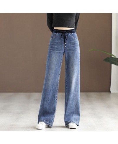 Elastic Waist Denim Wide-leg Pants Women's Spring 2023 New Korean Style High-waist Slim Loose Wild Trend Straight-leg Pants $...