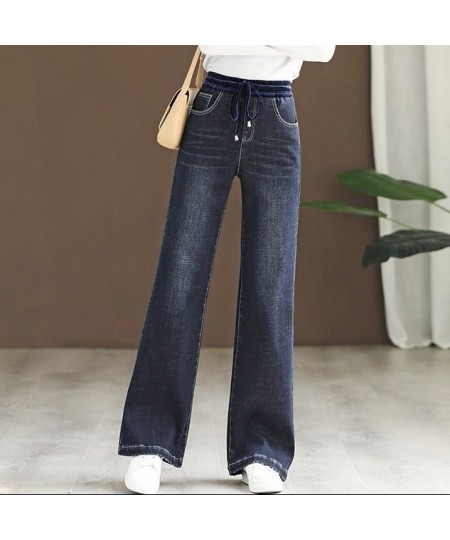 Elastic Waist Denim Wide-leg Pants Women's Spring 2023 New Korean Style High-waist Slim Loose Wild Trend Straight-leg Pants $...