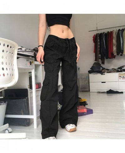 Vintage Hippie American Street Style Gray Cargo Pants Women Fashion Jeans Black Casual Trousers Sexy Low Waist Baggy Pants $5...