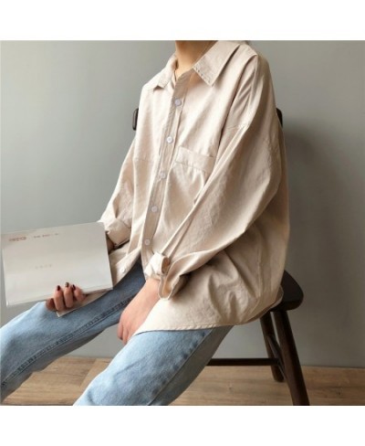 Minimalist Loose White Shirts for Women Turn-down Collar Solid Female Shirts Tops 2023 Spring Summer Blouses $36.81 - Blouses...